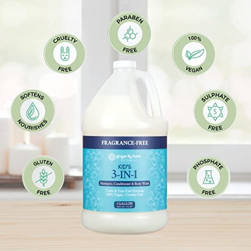 Ginger Lily Farms Botanicals Kid's 3-in-1 Shampoo, Conditioner & Body Wash, Tear-Free Formula, 100% Vegan & Cruelty-Free, Fragrance-Free, 1 Gallon (128 fl oz) Refill Avelisse