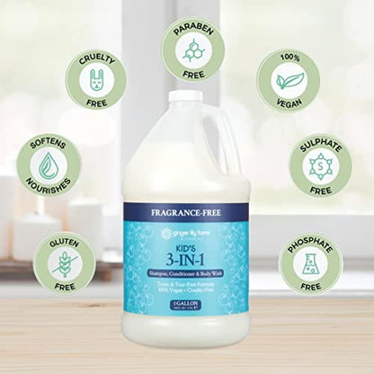 Ginger Lily Farms Botanicals Kid's 3-in-1 Shampoo, Conditioner & Body Wash, Tear-Free Formula, 100% Vegan & Cruelty-Free, Fragrance-Free, 1 Gallon (128 fl oz) Refill Avelisse