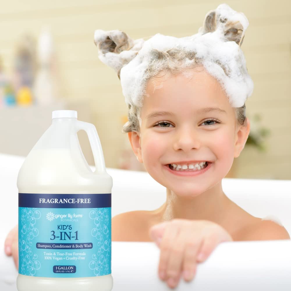 Ginger Lily Farms Botanicals Kid's 3-in-1 Shampoo, Conditioner & Body Wash, Tear-Free Formula, 100% Vegan & Cruelty-Free, Fragrance-Free, 1 Gallon (128 fl oz) Refill Avelisse