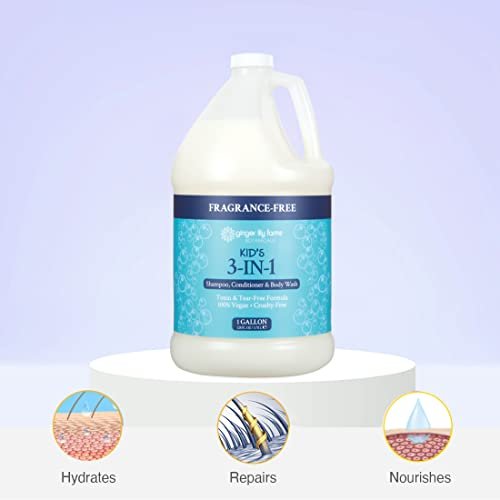 Ginger Lily Farms Botanicals Kid's 3-in-1 Shampoo, Conditioner & Body Wash, Tear-Free Formula, 100% Vegan & Cruelty-Free, Fragrance-Free, 1 Gallon (128 fl oz) Refill Avelisse