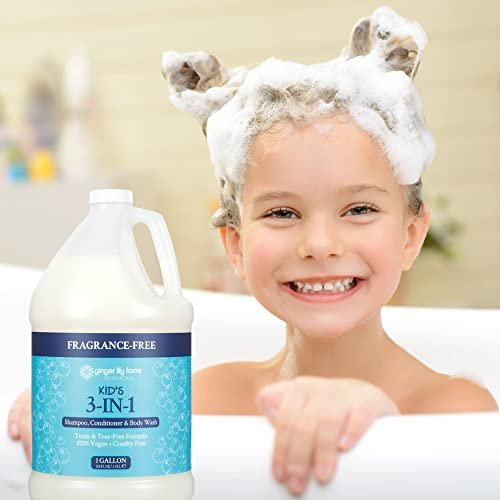 Ginger Lily Farms Botanicals Kid's 3-in-1 Shampoo, Conditioner & Body Wash, Tear-Free Formula, 100% Vegan & Cruelty-Free, Fragrance-Free, 1 Gallon (128 fl oz) Refill Avelisse