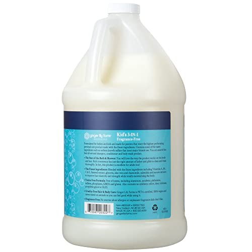 Ginger Lily Farms Botanicals Kid's 3-in-1 Shampoo, Conditioner & Body Wash, Tear-Free Formula, 100% Vegan & Cruelty-Free, Fragrance-Free, 1 Gallon (128 fl oz) Refill Avelisse