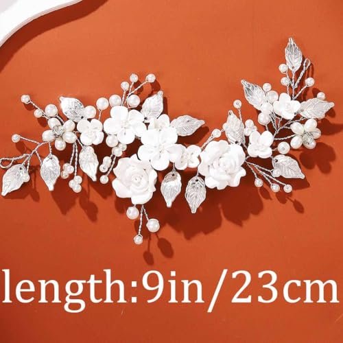 Unicra Silver Flower Bride Wedding Hair Vine with Pearl and Crystal Rhinestones - Elegant Headband for Women and Girls - görsel 10