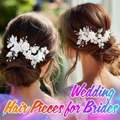 Unicra Silver Flower Bride Wedding Hair Vine with Pearl and Crystal Rhinestones - Elegant Headband for Women and Girls - görsel 12