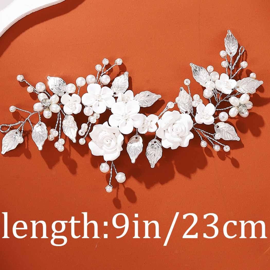 Unicra Silver Flower Bride Wedding Hair Vine with Pearl and Crystal Rhinestones - Elegant Headband for Women and Girls - görsel 9