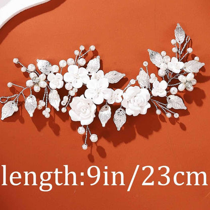 Unicra Silver Flower Bride Wedding Hair Vine with Pearl and Crystal Rhinestones - Elegant Headband for Women and Girls