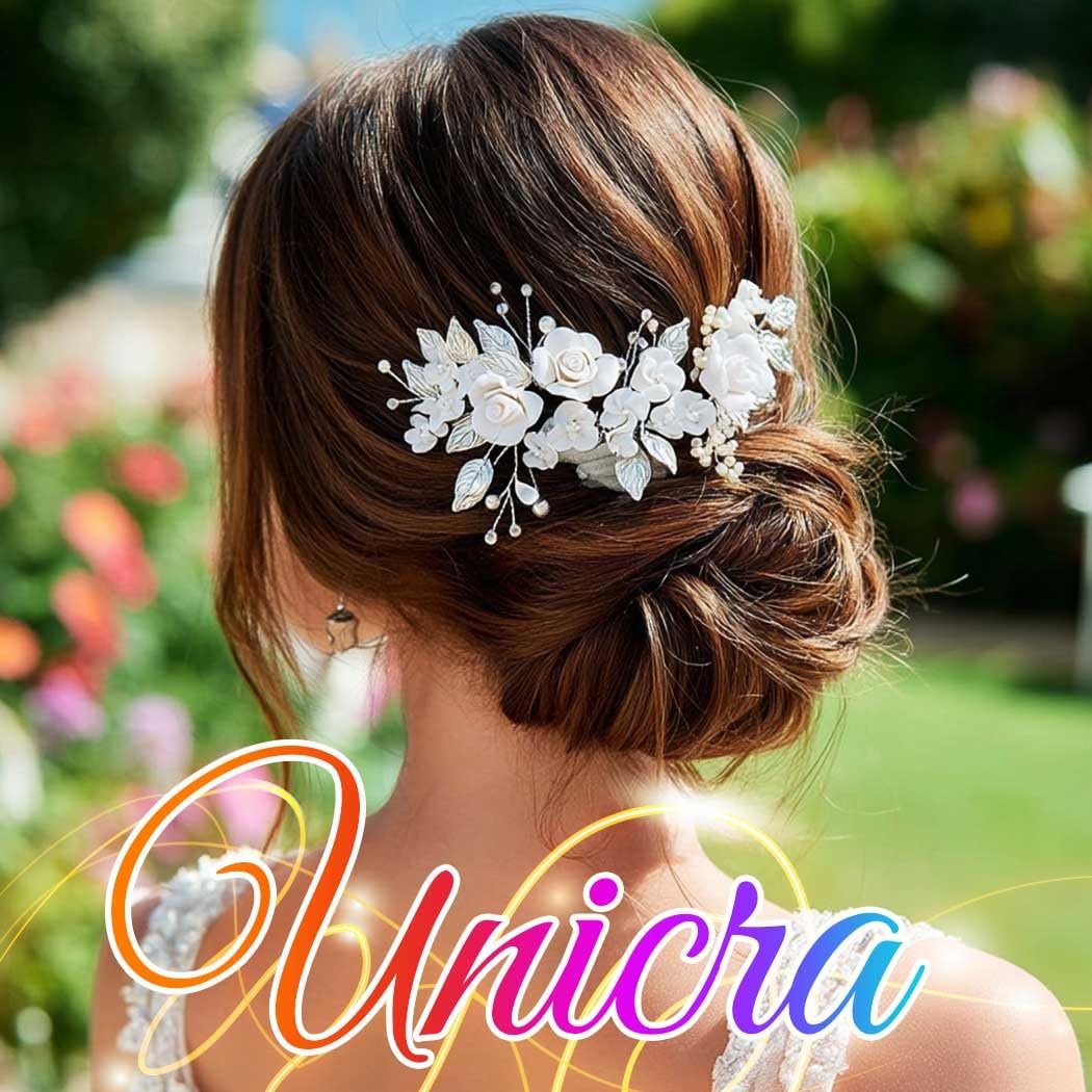Unicra Silver Flower Bride Wedding Hair Vine with Pearl and Crystal Rhinestones - Elegant Headband for Women and Girls - görsel 7