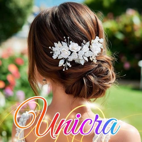 Unicra Silver Flower Bride Wedding Hair Vine with Pearl and Crystal Rhinestones - Elegant Headband for Women and Girls - görsel 8