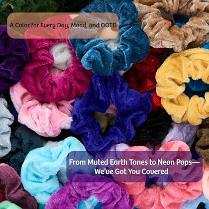 Expressions 50-Piece Scrunchies Set - Comfy, Colorful Hair Ties in Drawstring Bag - Damage-Free Elastics for Women & Girls