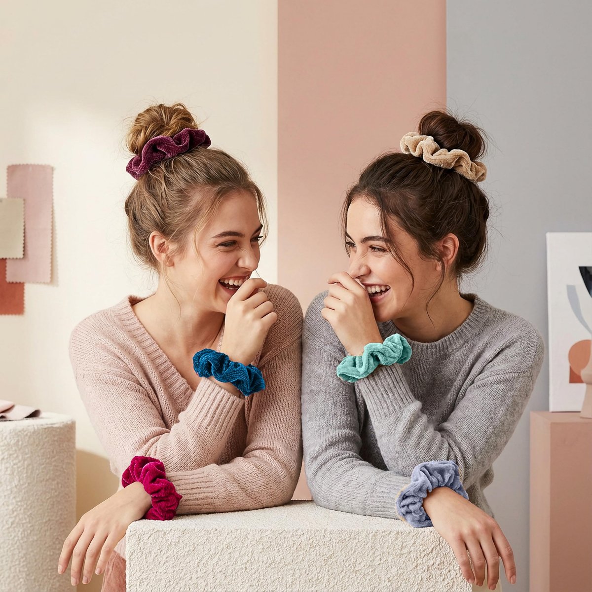 Expressions 50-Piece Scrunchies Set - Comfy, Colorful Hair Ties in Drawstring Bag - Damage-Free Elastics for Women & Girls - görsel 5