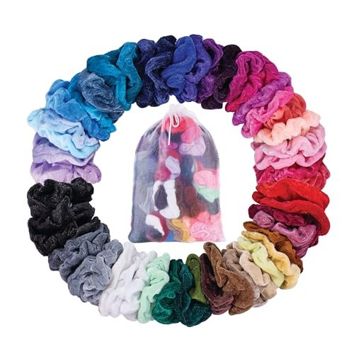 Expressions 50-Piece Scrunchies Set - Comfy, Colorful Hair Ties in Drawstring Bag - Damage-Free Elastics for Women & Girls - görsel 2