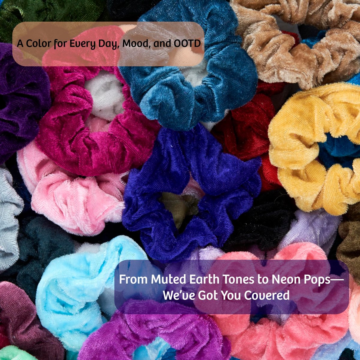 Expressions 50-Piece Scrunchies Set - Comfy, Colorful Hair Ties in Drawstring Bag - Damage-Free Elastics for Women & Girls - görsel 3