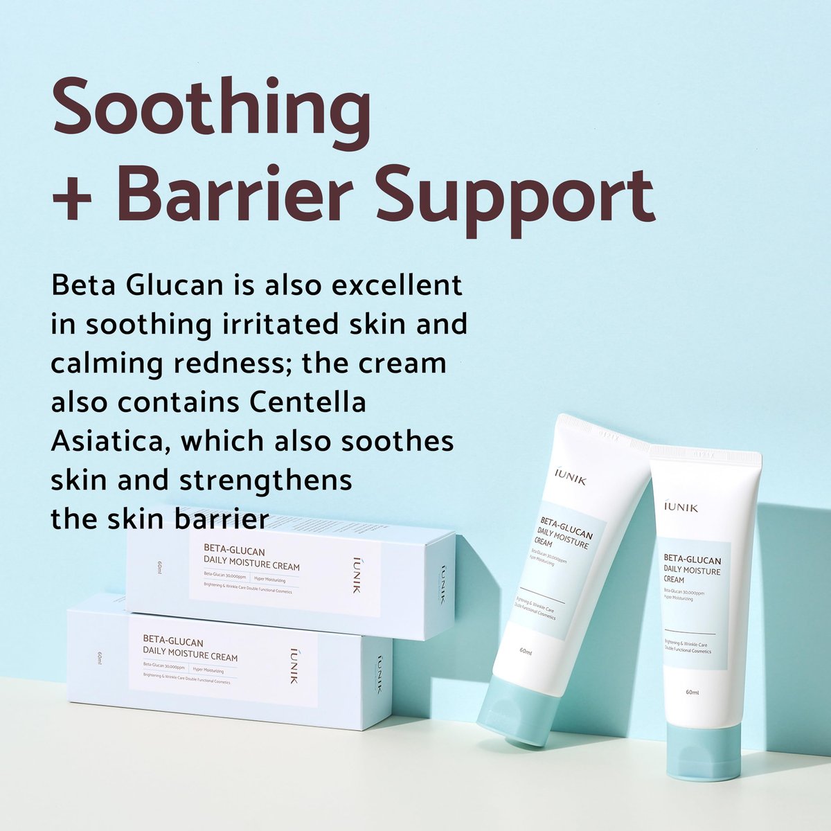 IUNIK Beta Glucan Daily Moisture Cream - 2-Piece Set, Deep Hydration & Skin Barrier Fortifying Moisturizer, Korean Skincare Avelisse