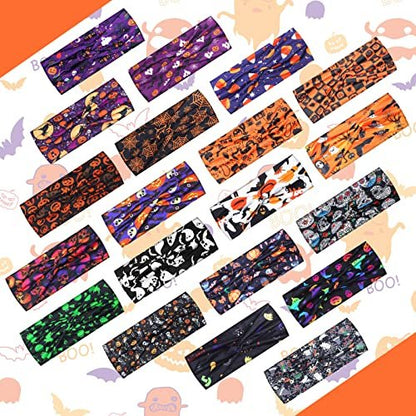 Hoteam 20 Pcs Halloween Headbands Bulk for Women – Skeleton, Ghost & Pumpkin Elastic Non-Slip Hair Accessories