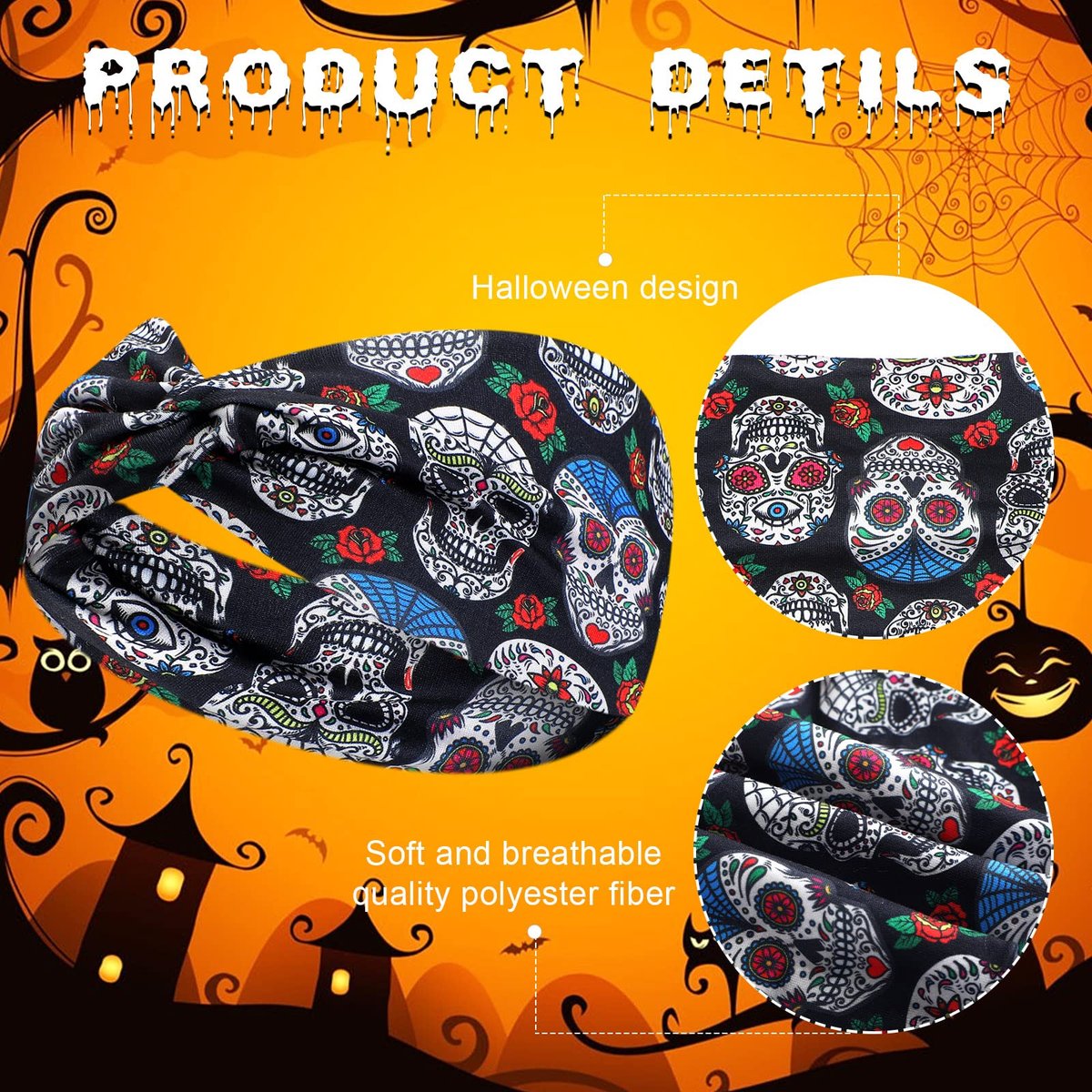 Hoteam 20 Pcs Halloween Headbands Bulk for Women – Skeleton, Ghost & Pumpkin Elastic Non-Slip Hair Accessories - görsel 11