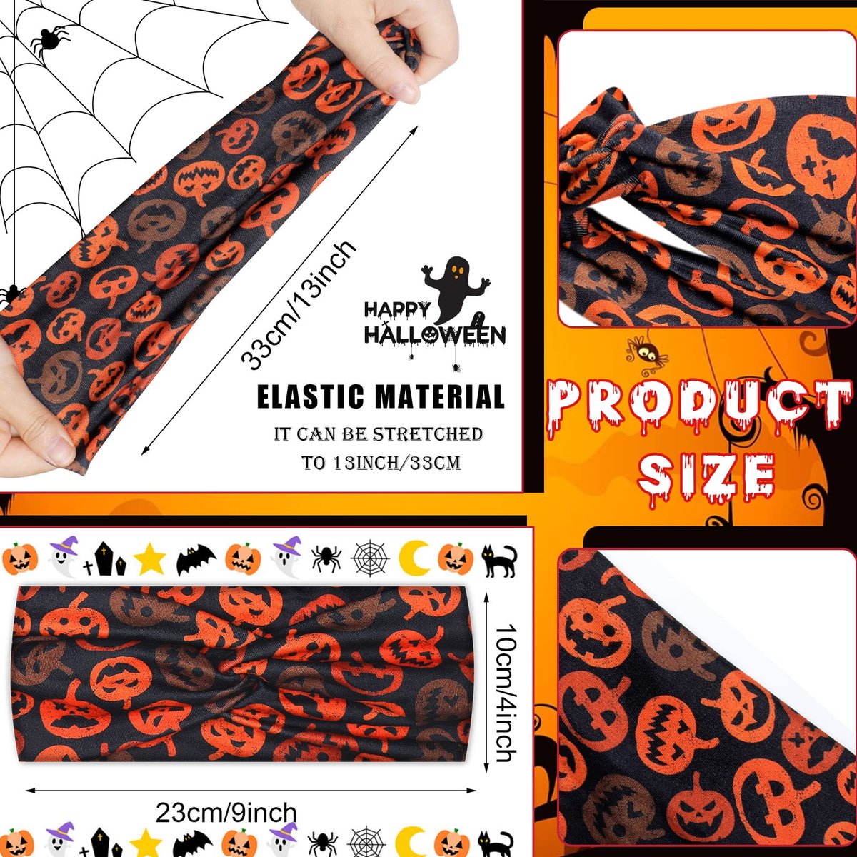 Hoteam 20 Pcs Halloween Headbands Bulk for Women – Skeleton, Ghost & Pumpkin Elastic Non-Slip Hair Accessories - görsel 3