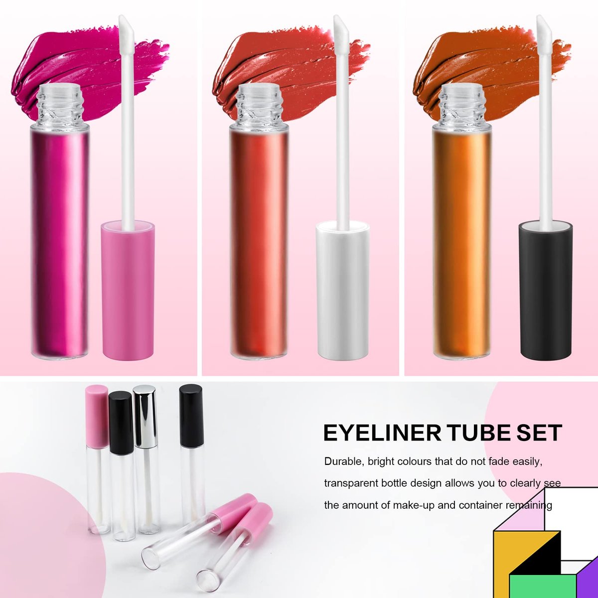 Bercoor 30 Pack Empty Lip Gloss Tubes - 10ml Clear Plastic Refillable Lip Balm Bottles with Rubber Stoppers for DIY Makeup, Cosmetics - Black, Silver, Pink Avelisse