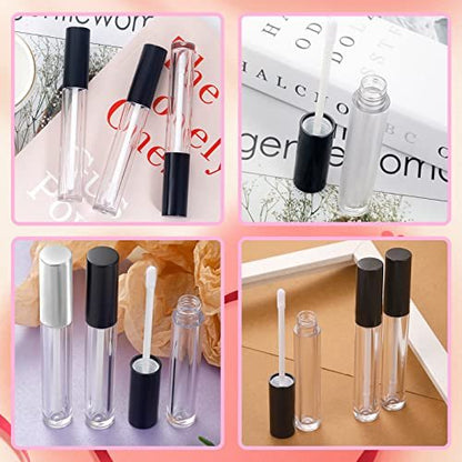 Bercoor 30 Pack Empty Lip Gloss Tubes - 10ml Clear Plastic Refillable Lip Balm Bottles with Rubber Stoppers for DIY Makeup, Cosmetics - Black, Silver, Pink Avelisse