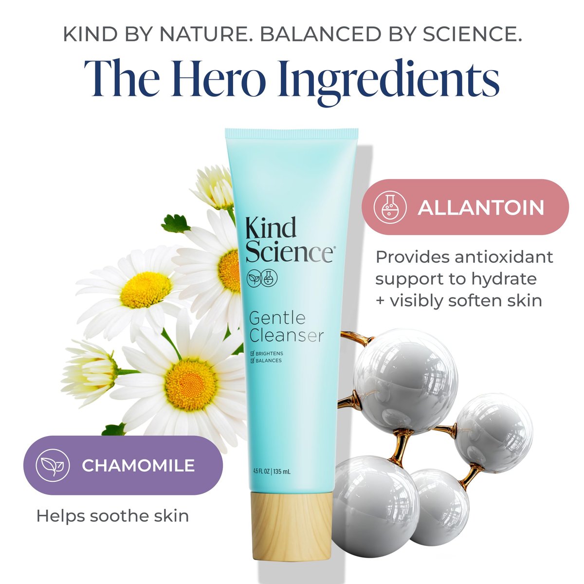 Kind Science Gentle Face Cleanser - Face Wash for Women & Makeup Remover with Vitamin C - Facial Cleanser for Dry Skin - Paraben, Dye & Fragrance Free, Cruelty Free, 4.5 fl oz Avelisse