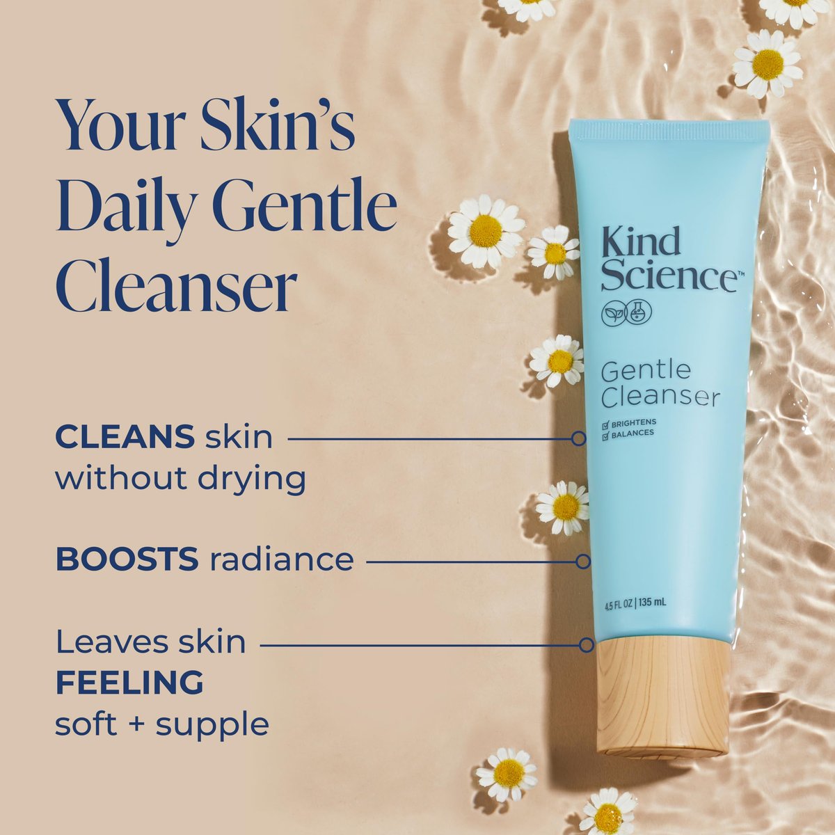 Kind Science Gentle Face Cleanser - Face Wash for Women & Makeup Remover with Vitamin C - Facial Cleanser for Dry Skin - Paraben, Dye & Fragrance Free, Cruelty Free, 4.5 fl oz Avelisse