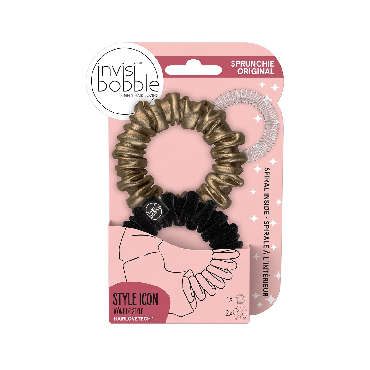 invisibobble Sprunchie Slim Spiral Hair Ring – True Black & True Golden (2 Pack) – Gentle Scrunchie Bracelet for Women & Teens, Strong Grip for Thick Hair Avelisse