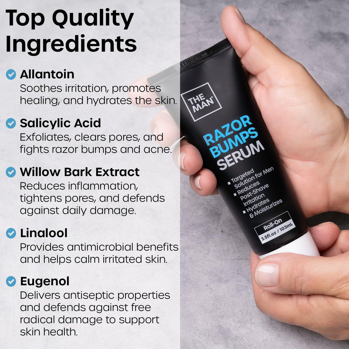 The Man Razor Bumps Serum - Ingrown Hair Treatment for Men - Razor Bump Treatment for Men - Face & Body After Shave & Razor Burn Treatment - Metal Roll On Soothes Skin & Calms Irritation (3.5 fl oz) Avelisse