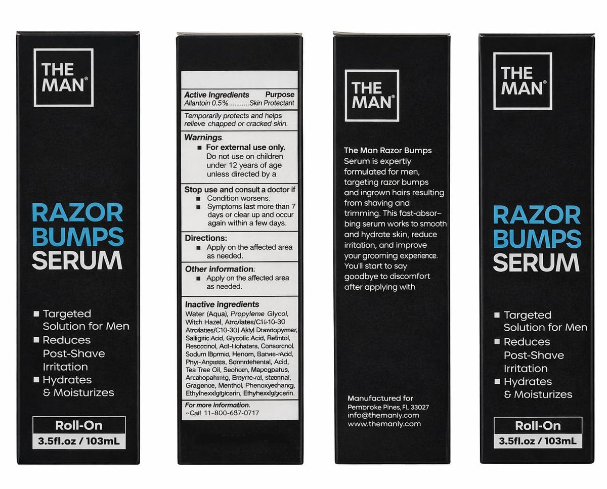 The Man Razor Bumps Serum - Ingrown Hair Treatment for Men - Razor Bump Treatment for Men - Face & Body After Shave & Razor Burn Treatment - Metal Roll On Soothes Skin & Calms Irritation (3.5 fl oz) Avelisse