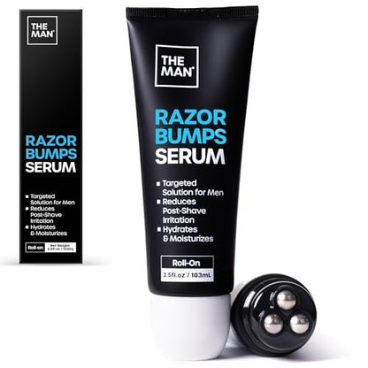 The Man Razor Bumps Serum - Ingrown Hair Treatment for Men - Razor Bump Treatment for Men - Face & Body After Shave & Razor Burn Treatment - Metal Roll On Soothes Skin & Calms Irritation (3.5 fl oz) Avelisse