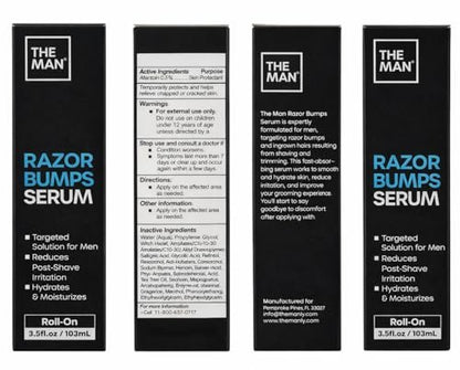 The Man Razor Bumps Serum - Ingrown Hair Treatment for Men - Razor Bump Treatment for Men - Face & Body After Shave & Razor Burn Treatment - Metal Roll On Soothes Skin & Calms Irritation (3.5 fl oz) Avelisse