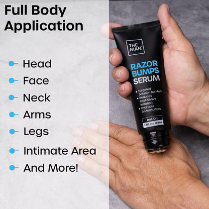 The Man Razor Bumps Serum - Ingrown Hair Treatment for Men - Razor Bump Treatment for Men - Face & Body After Shave & Razor Burn Treatment - Metal Roll On Soothes Skin & Calms Irritation (3.5 fl oz) Avelisse