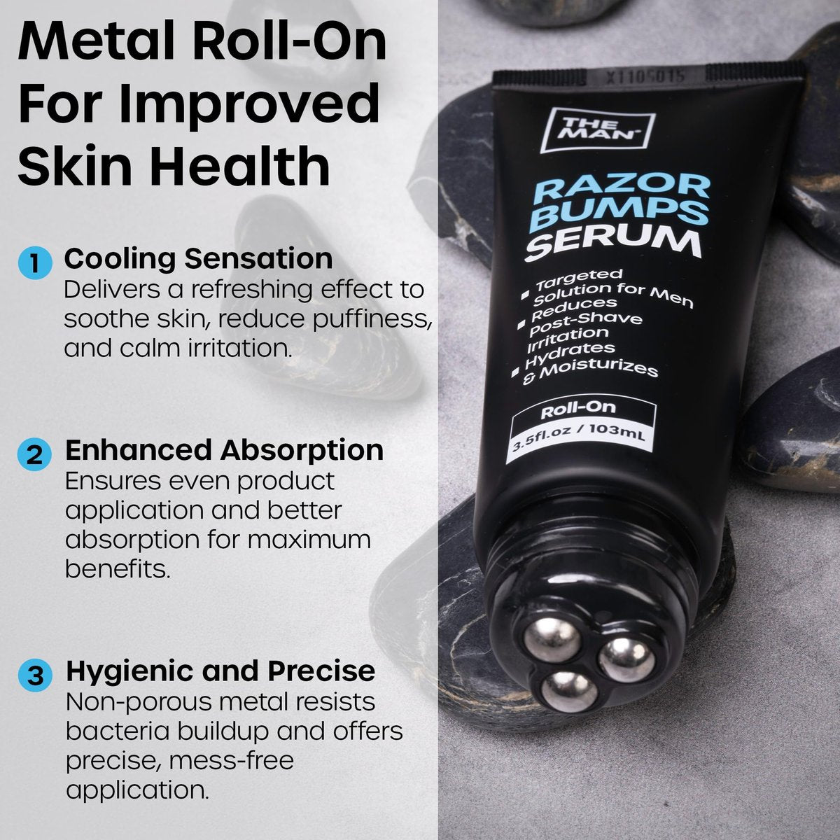 The Man Razor Bumps Serum - Ingrown Hair Treatment for Men - Razor Bump Treatment for Men - Face & Body After Shave & Razor Burn Treatment - Metal Roll On Soothes Skin & Calms Irritation (3.5 fl oz) Avelisse