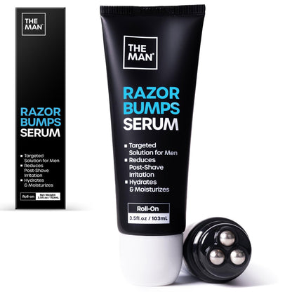 The Man Razor Bumps Serum - Ingrown Hair Treatment for Men - Razor Bump Treatment for Men - Face & Body After Shave & Razor Burn Treatment - Metal Roll On Soothes Skin & Calms Irritation (3.5 fl oz) Avelisse