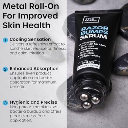 The Man Razor Bumps Serum - Ingrown Hair Treatment for Men - Razor Bump Treatment for Men - Face & Body After Shave & Razor Burn Treatment - Metal Roll On Soothes Skin & Calms Irritation (3.5 fl oz) Avelisse