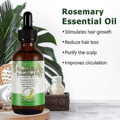 Pure Natural Rosemary Essential Oil for Hair Growth - 2 Pack, Scalp Oil for Dry Damaged Hair (2.02 Fl Oz Each)