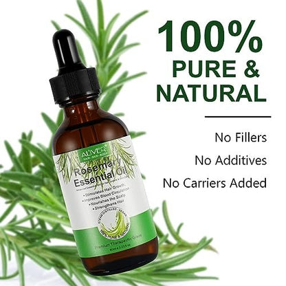 Pure Natural Rosemary Essential Oil for Hair Growth - 2 Pack, Scalp Oil for Dry Damaged Hair (2.02 Fl Oz Each)