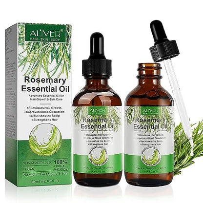 Pure Natural Rosemary Essential Oil for Hair Growth - 2 Pack, Scalp Oil for Dry Damaged Hair (2.02 Fl Oz Each)