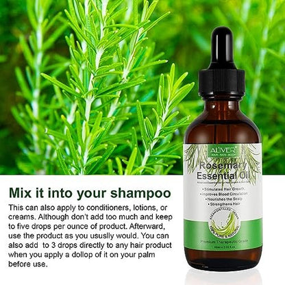 Pure Natural Rosemary Essential Oil for Hair Growth - 2 Pack, Scalp Oil for Dry Damaged Hair (2.02 Fl Oz Each)