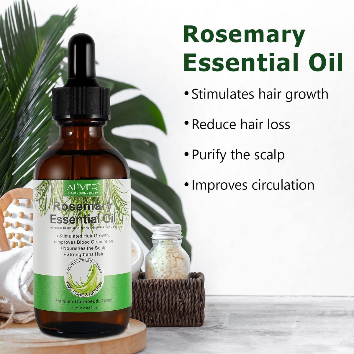 Pure Natural Rosemary Essential Oil for Hair Growth - 2 Pack, Scalp Oil for Dry Damaged Hair (2.02 Fl Oz Each) - görsel 11