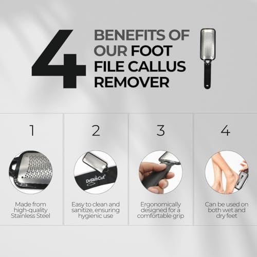 DreamCut Foot File Callus Remover - Surgical Grade Stainless Steel Pedicure Rasp for Wet or Dry Feet, Professional Foot Care Tool to Remove Hard Skin, Black, 1 Count - görsel 8
