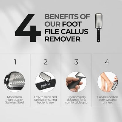 DreamCut Foot File Callus Remover - Surgical Grade Stainless Steel Pedicure Rasp for Wet or Dry Feet, Professional Foot Care Tool to Remove Hard Skin, Black, 1 Count