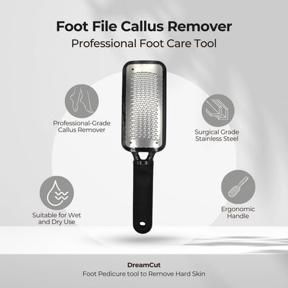 DreamCut Foot File Callus Remover - Surgical Grade Stainless Steel Pedicure Rasp for Wet or Dry Feet, Professional Foot Care Tool to Remove Hard Skin, Black, 1 Count