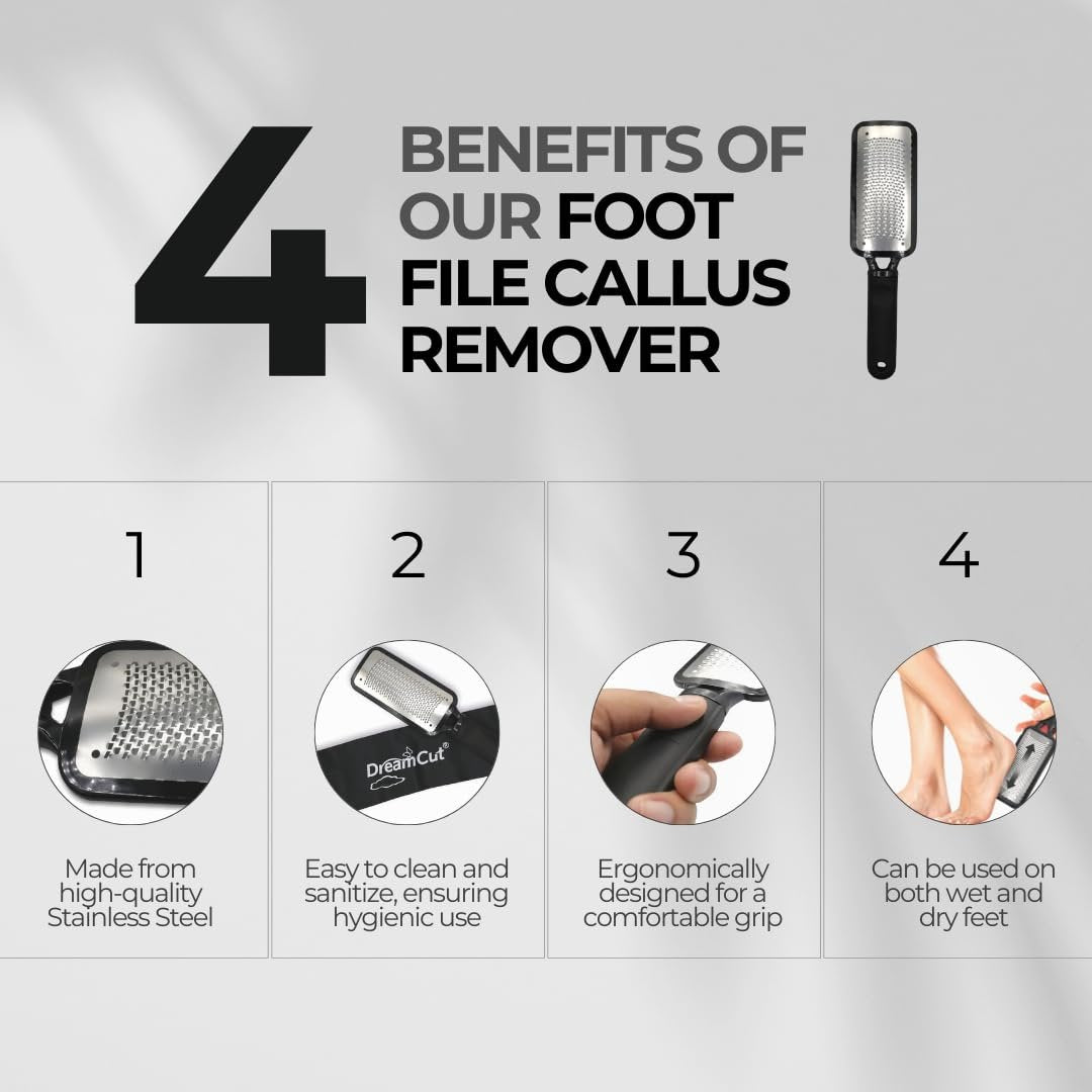 DreamCut Foot File Callus Remover - Surgical Grade Stainless Steel Pedicure Rasp for Wet or Dry Feet, Professional Foot Care Tool to Remove Hard Skin, Black, 1 Count - görsel 7