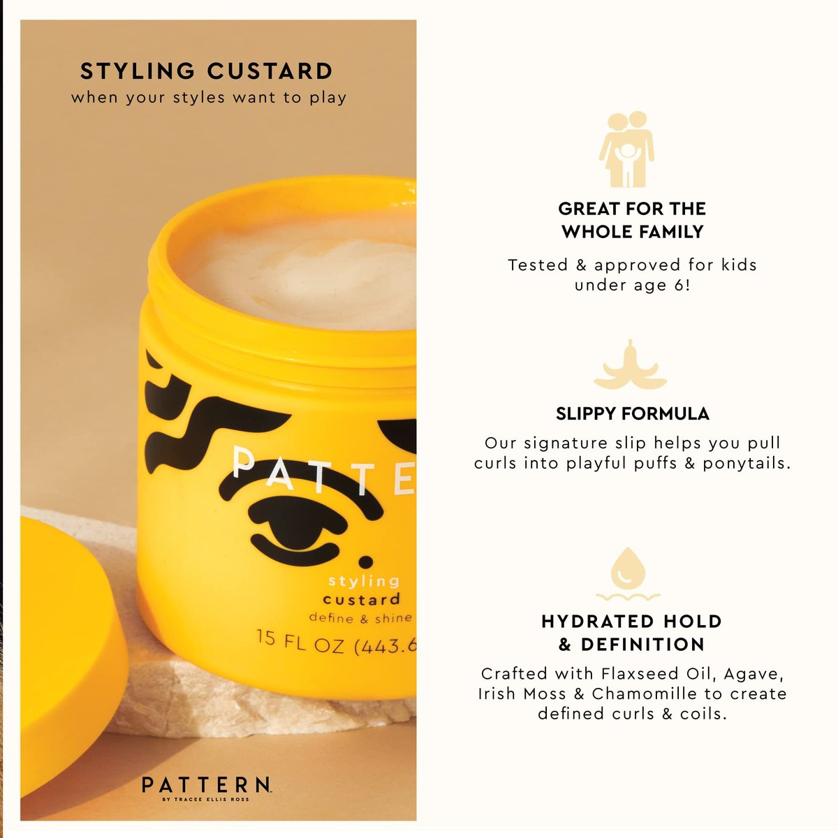 PATTERN Beauty by Tracee Ellis Ross Styling Custard - 15 Fl Oz - Best for Curlies, Coilies and Tight-Textured Hair (3a-4c) Avelisse