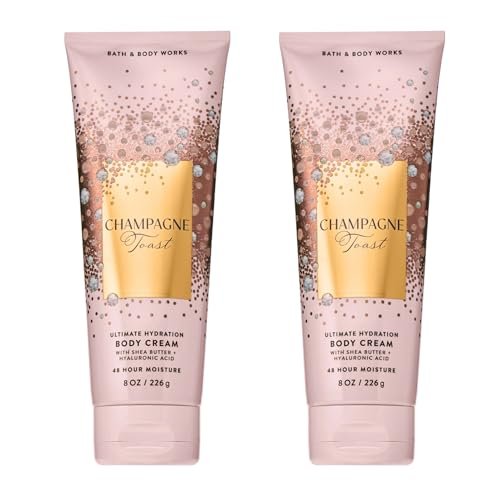 Bath & Body Works Champagne Toast Body Cream 2-Pack – Ultimate Hydration with Shea Butter & Hyaluronic Acid for Dry Skin, 8 oz Each Avelisse