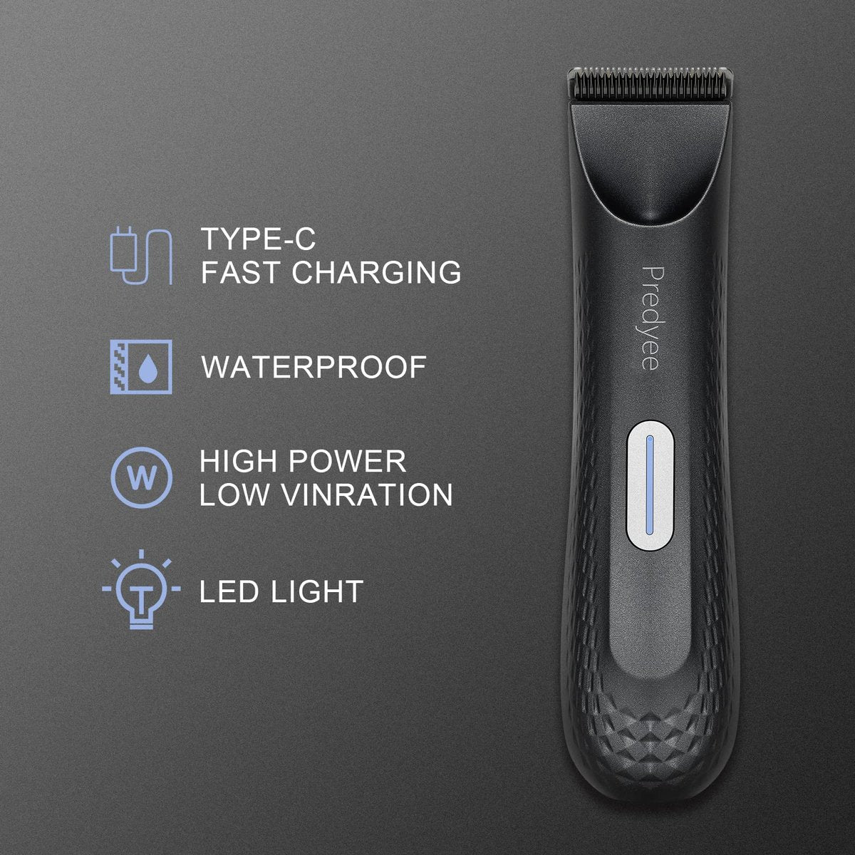 Predyee Ball Trimmer for Men – Manscaping Body Hair Trimmer, Pubic Hair & Groin Groomer, Waterproof, LED Light, USB-C Rechargeable, No Nicks Avelisse