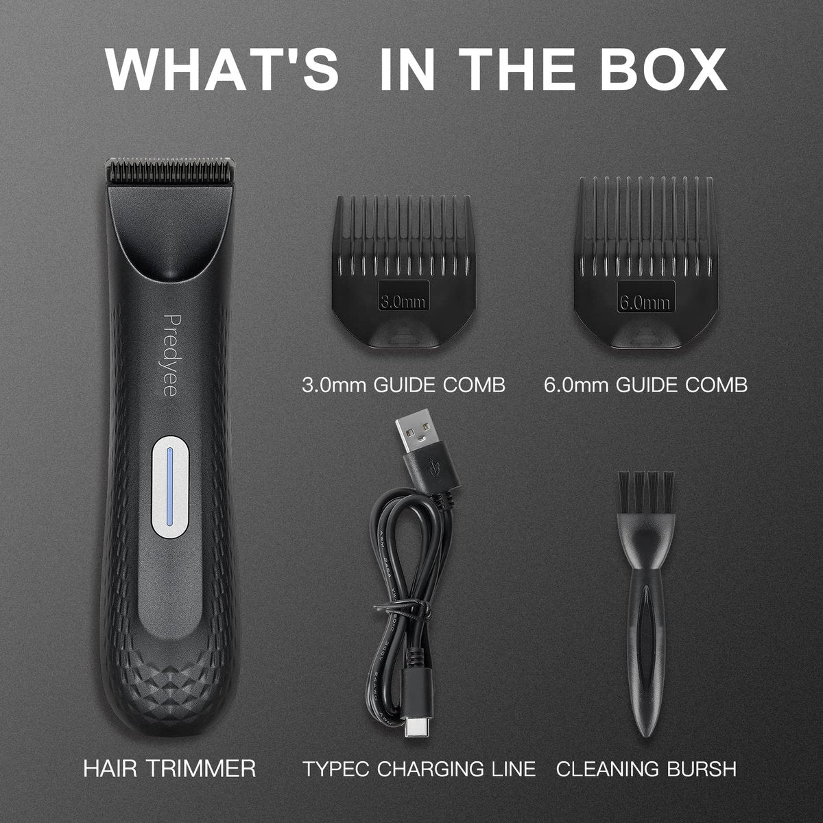 Predyee Ball Trimmer for Men – Manscaping Body Hair Trimmer, Pubic Hair & Groin Groomer, Waterproof, LED Light, USB-C Rechargeable, No Nicks Avelisse