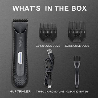 Predyee Ball Trimmer for Men – Manscaping Body Hair Trimmer, Pubic Hair & Groin Groomer, Waterproof, LED Light, USB-C Rechargeable, No Nicks Avelisse