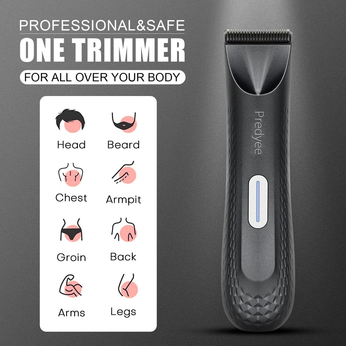 Predyee Ball Trimmer for Men – Manscaping Body Hair Trimmer, Pubic Hair & Groin Groomer, Waterproof, LED Light, USB-C Rechargeable, No Nicks Avelisse