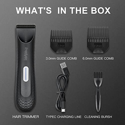 Predyee Ball Trimmer for Men – Manscaping Body Hair Trimmer, Pubic Hair & Groin Groomer, Waterproof, LED Light, USB-C Rechargeable, No Nicks Avelisse