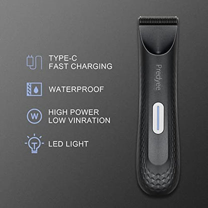 Predyee Ball Trimmer for Men – Manscaping Body Hair Trimmer, Pubic Hair & Groin Groomer, Waterproof, LED Light, USB-C Rechargeable, No Nicks Avelisse
